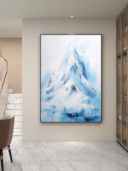 Stunning White Abstract Mountain Landscape Oil Painting for Modern Home Decor