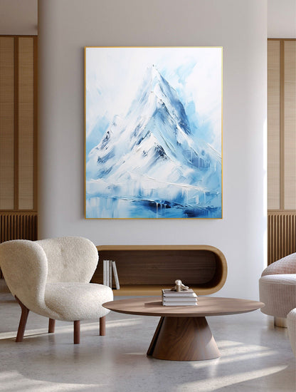 Stunning White Abstract Mountain Landscape Oil Painting for Modern Home Decor