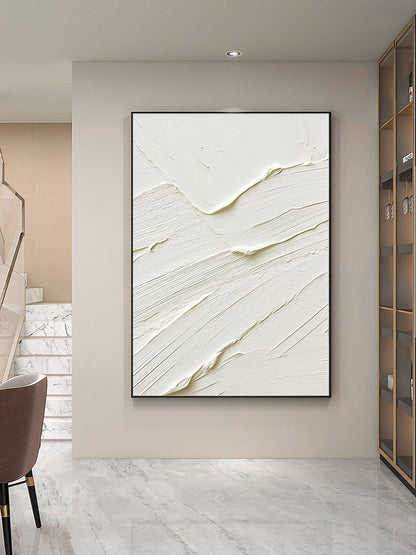 Elegant White Abstract Oil Painting for Modern Home Decor and Minimalist Aesthetics