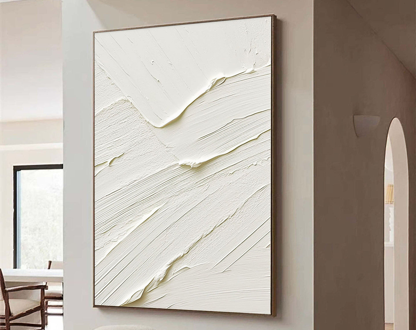 Elegant White Abstract Oil Painting for Modern Home Decor and Minimalist Aesthetics