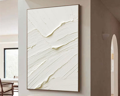 Elegant White Abstract Oil Painting for Modern Home Decor and Minimalist Aesthetics