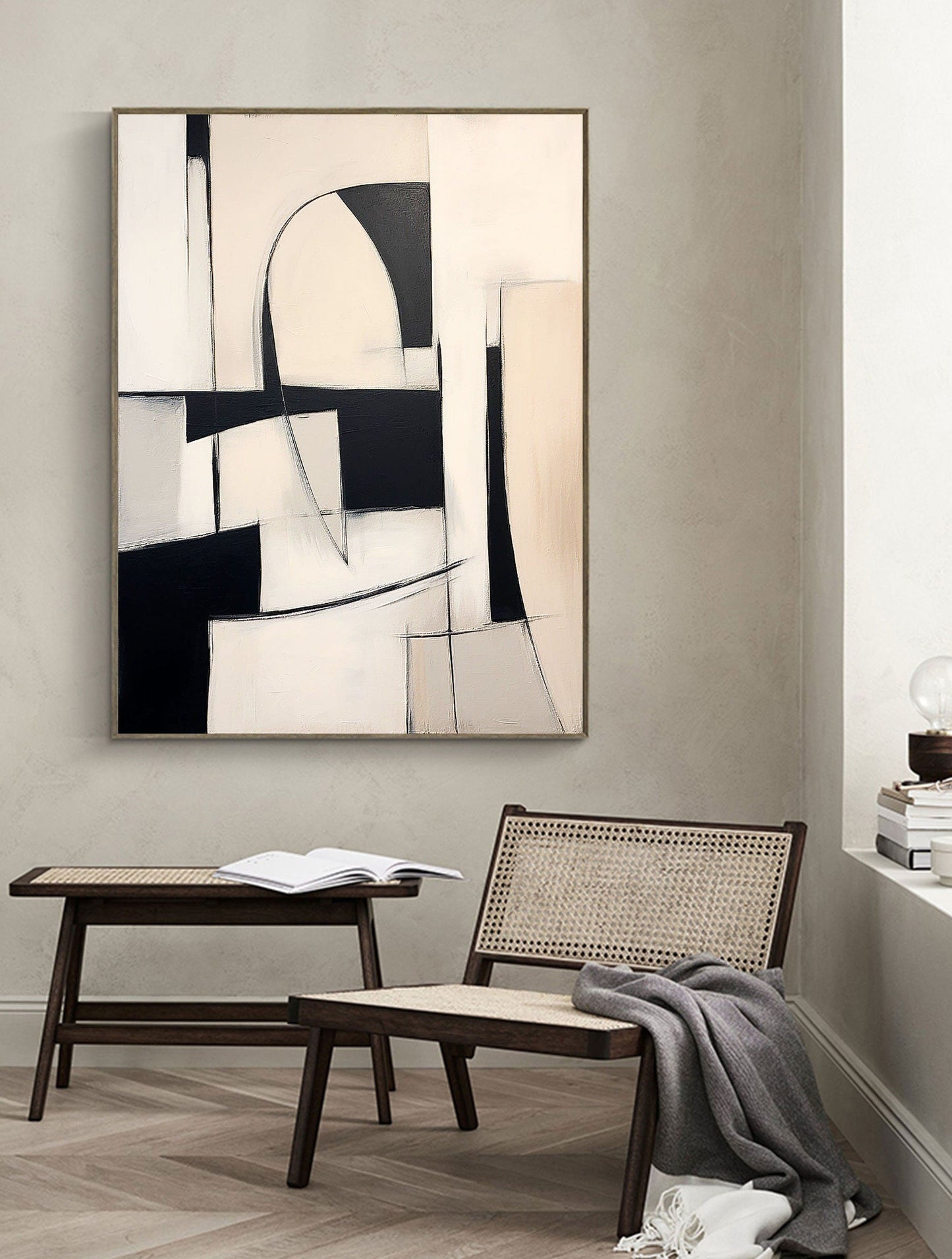 Monochrome Contemporary Abstract Oil Painting for Modern Home Decor