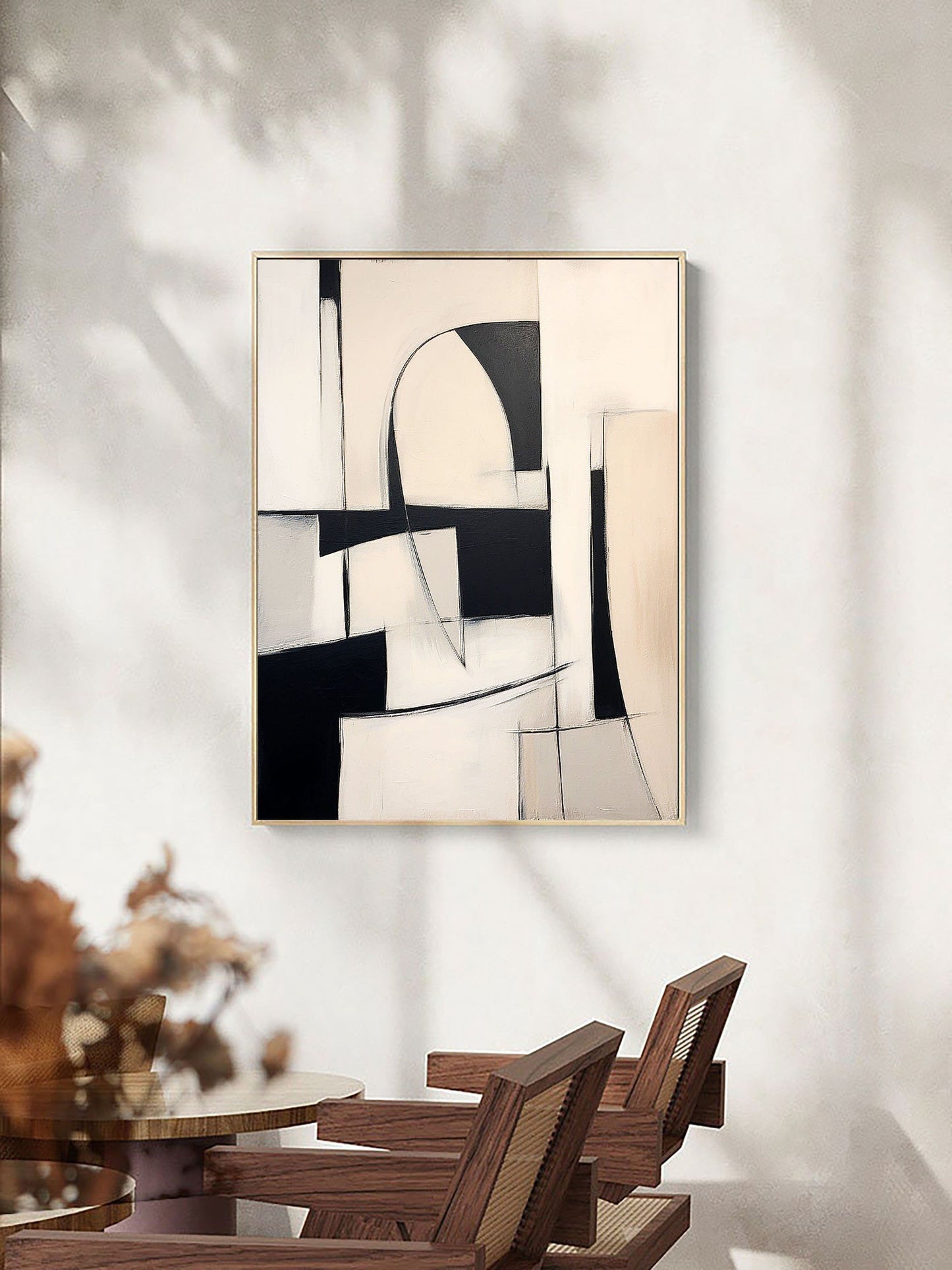 Monochrome Contemporary Abstract Oil Painting for Modern Home Decor