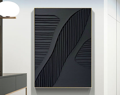Contemporary Black and White Textured Abstract Oil Painting for Modern Decor