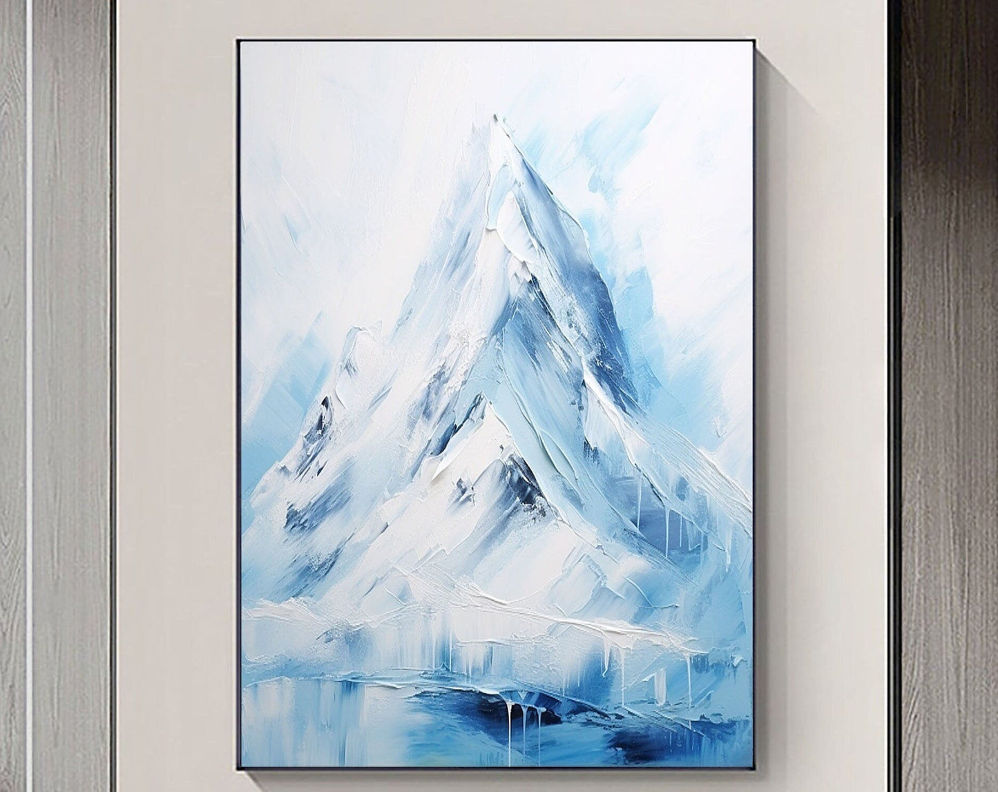 Stunning White Abstract Mountain Landscape Oil Painting for Modern Home Decor