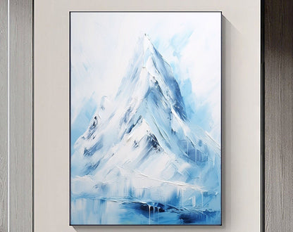 Stunning White Abstract Mountain Landscape Oil Painting for Modern Home Decor