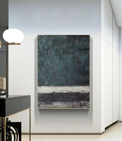 Serene Blue and Green Abstract Oil Painting for Modern Home Decor