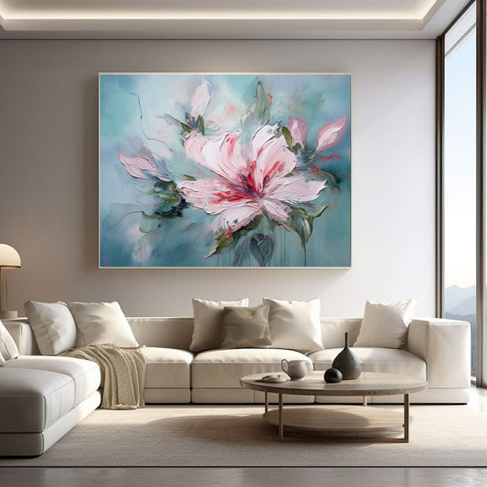 Vibrant Pink Floral Abstract Oil Painting for Modern Home Decor