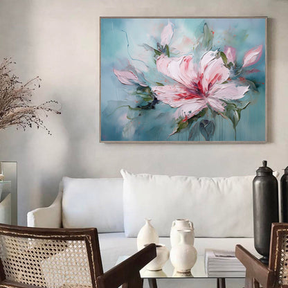 Vibrant Pink Floral Abstract Oil Painting for Modern Home Decor