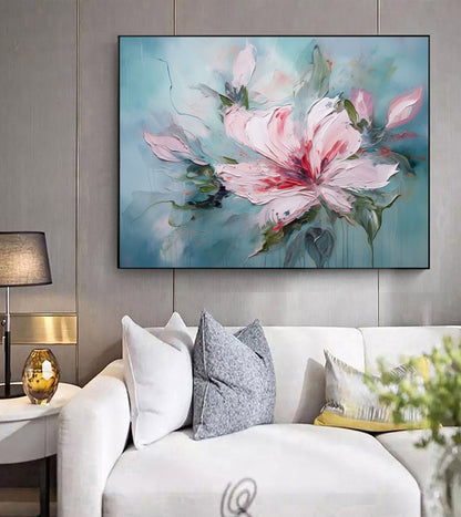 Vibrant Pink Floral Abstract Oil Painting for Modern Home Decor