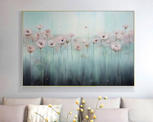 Tranquil Floral Landscape Oil Painting for Serene Home Decor