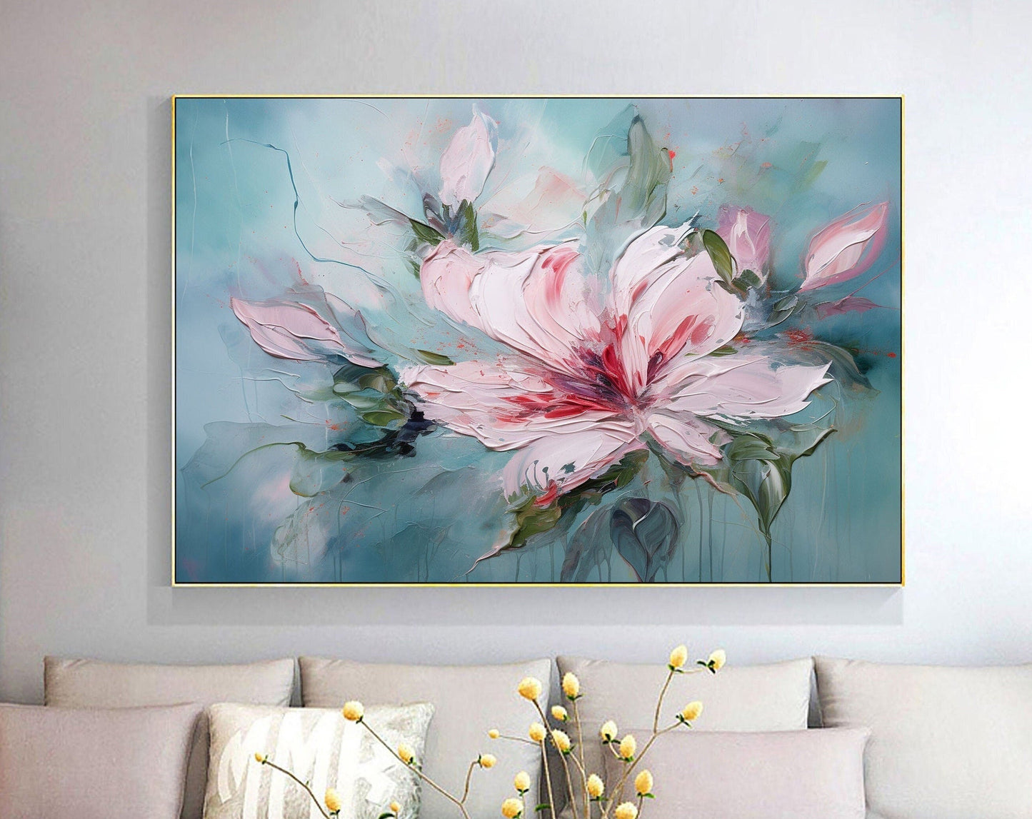 Vibrant Pink Floral Abstract Oil Painting for Modern Home Decor