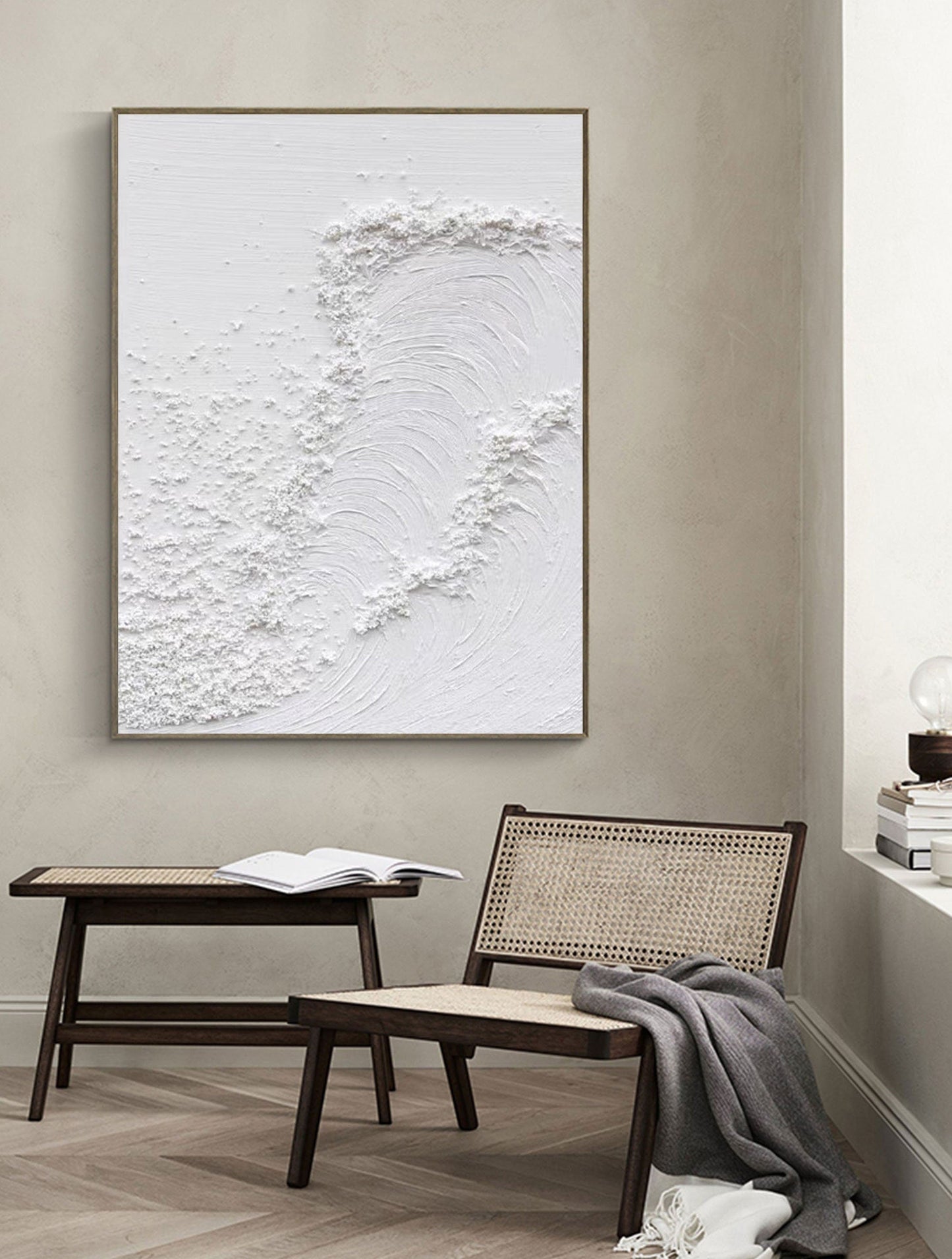 Textured White Abstract Oil Painting for Modern Home Decor