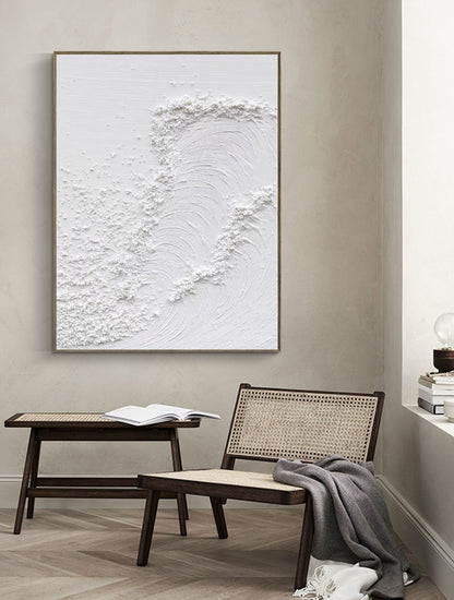 Textured White Abstract Oil Painting for Modern Home Decor