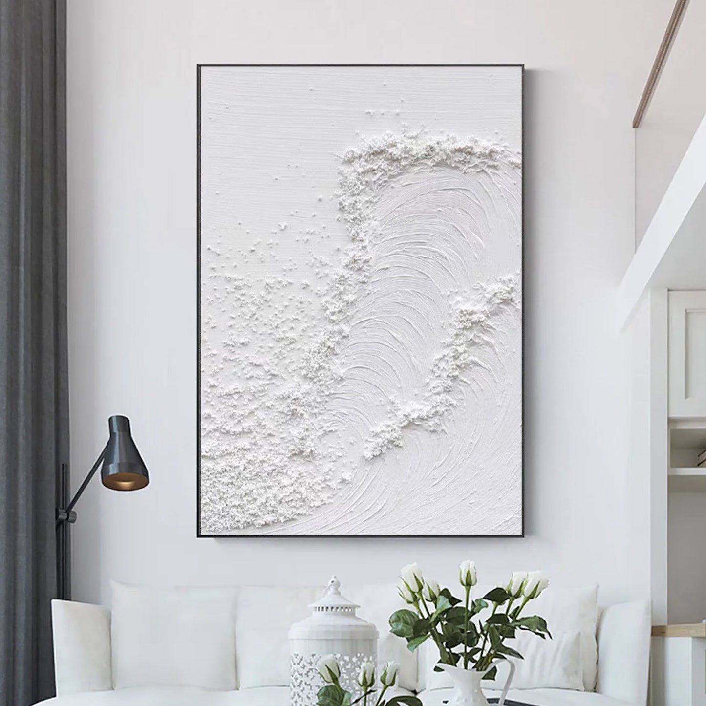 Textured White Abstract Oil Painting for Modern Home Decor