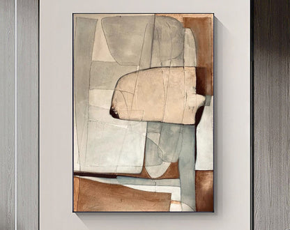 Contemporary Beige and Brown Abstract Oil Painting for Modern Home Decor