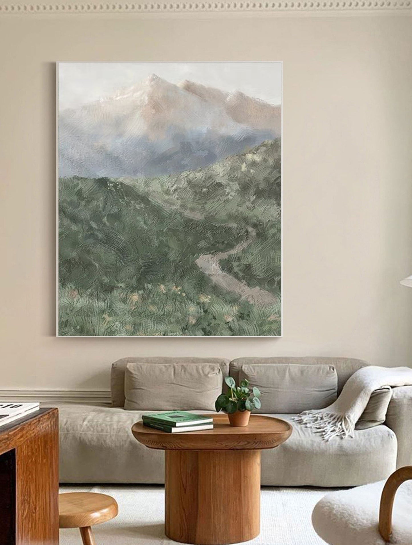 Misty Mountain Path Oil Painting - Serene Abstract Landscape Art for Your Home