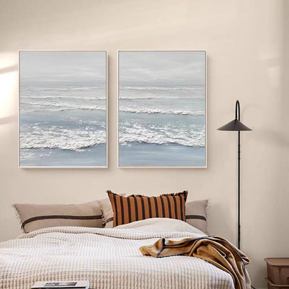 Tranquil Ocean Waves Diptych Oil Paintings for Serene Home Décor