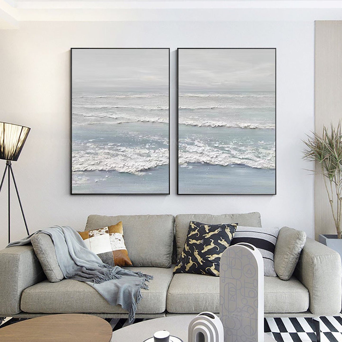 Tranquil Ocean Waves Diptych Oil Paintings for Serene Home Décor