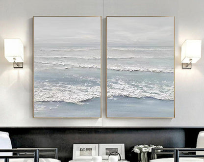Tranquil Ocean Waves Diptych Oil Paintings for Serene Home Décor