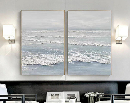 Tranquil Ocean Waves Diptych Oil Paintings for Serene Home Décor