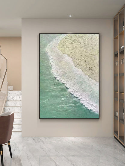 Tranquil Ocean Waves - Blue and Green Abstract Coastal Oil Painting for Modern Home Decor