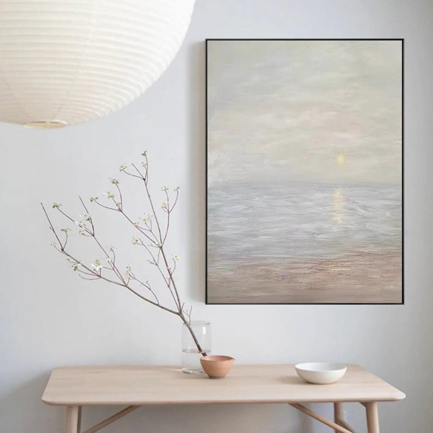 Serene Beige and Brown Abstract Oil Painting for Modern Home Decor