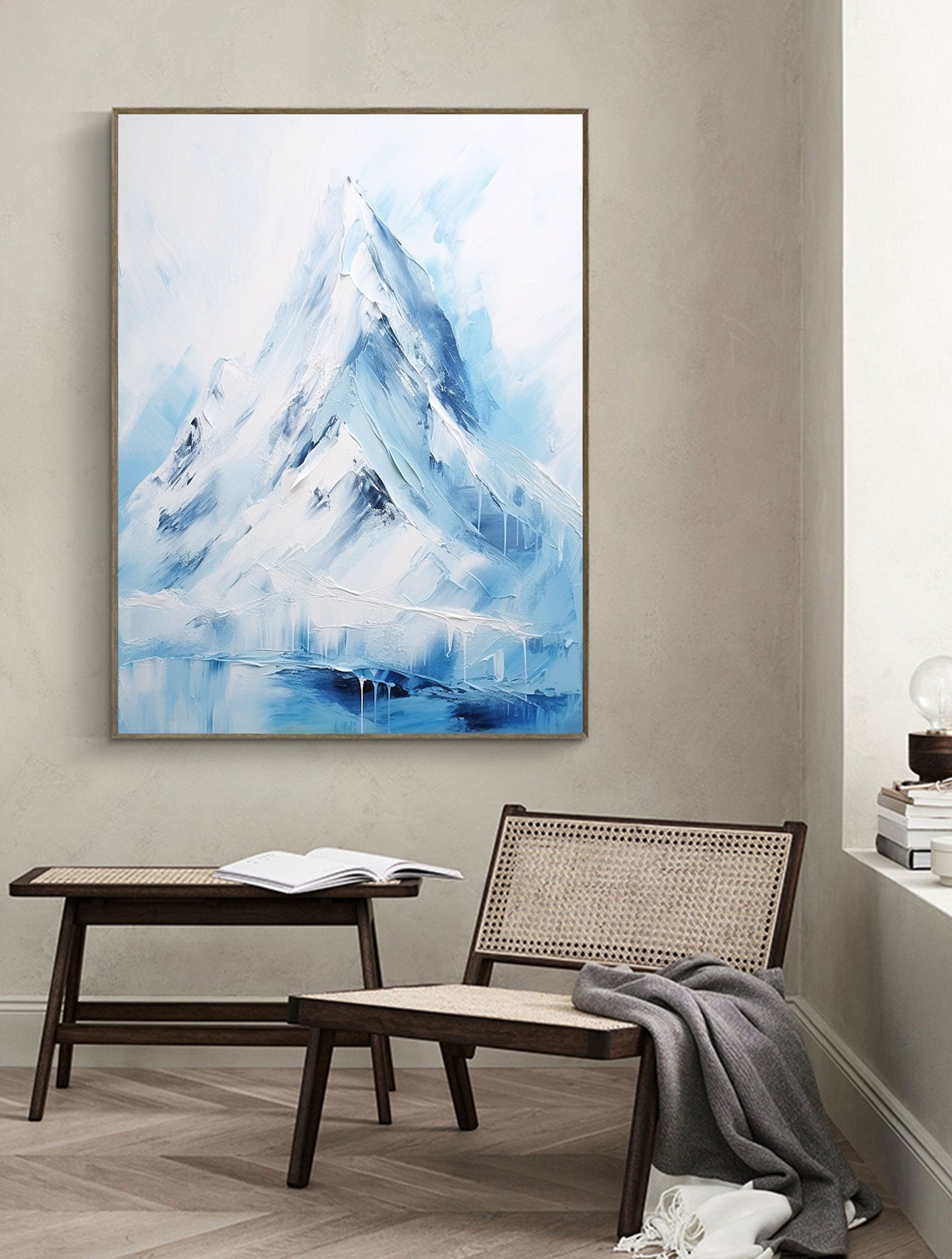 Stunning White Abstract Mountain Landscape Oil Painting for Modern Home Decor