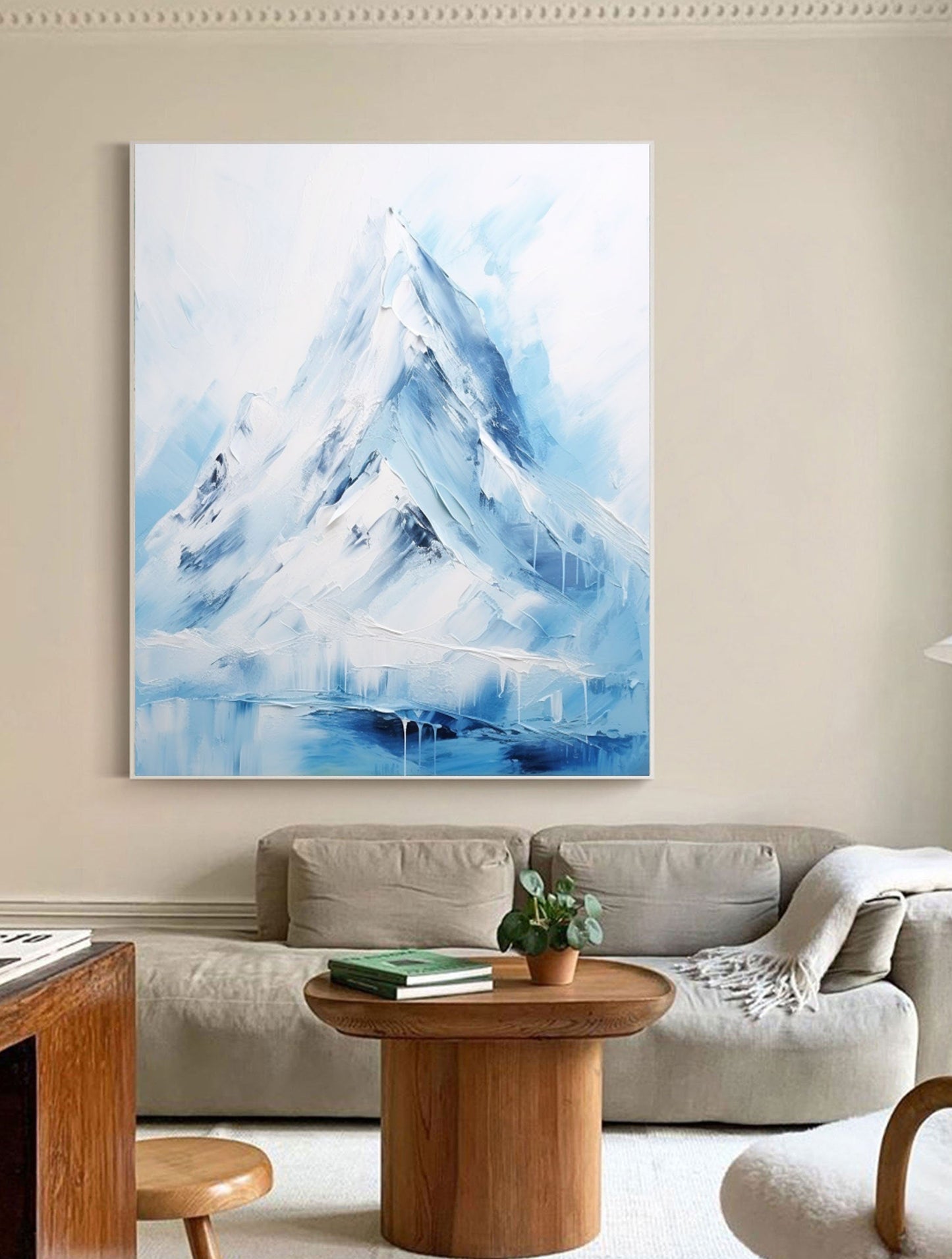 Stunning White Abstract Mountain Landscape Oil Painting for Modern Home Decor