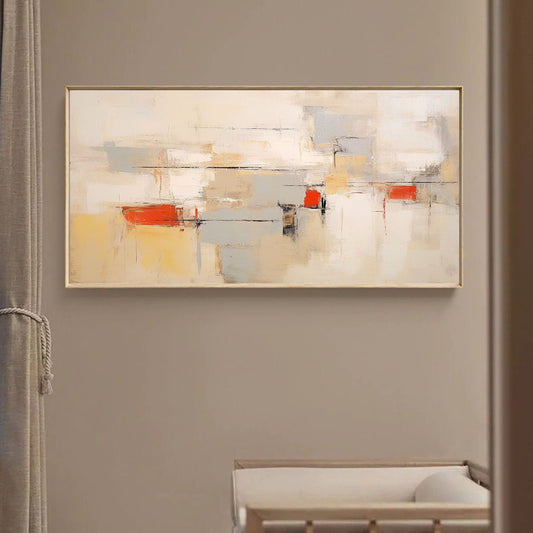 Contemporary Beige and Brown Abstract Oil Painting with Warm Accents