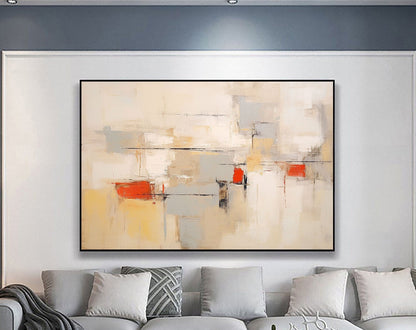 Contemporary Beige and Brown Abstract Oil Painting with Warm Accents