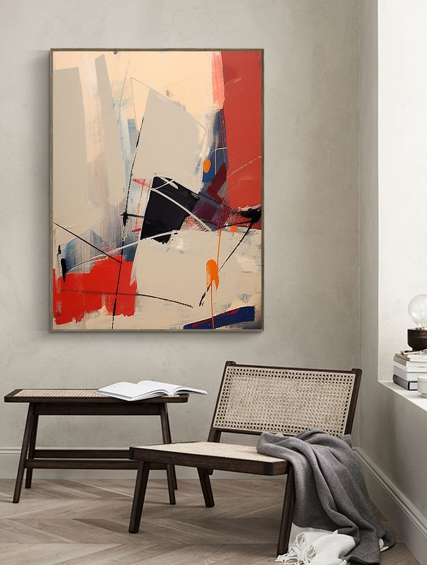 Contemporary Beige and Brown Abstract Oil Painting for Modern Home Decor