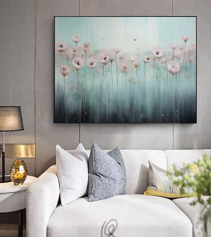 Tranquil Floral Landscape Oil Painting for Serene Home Decor