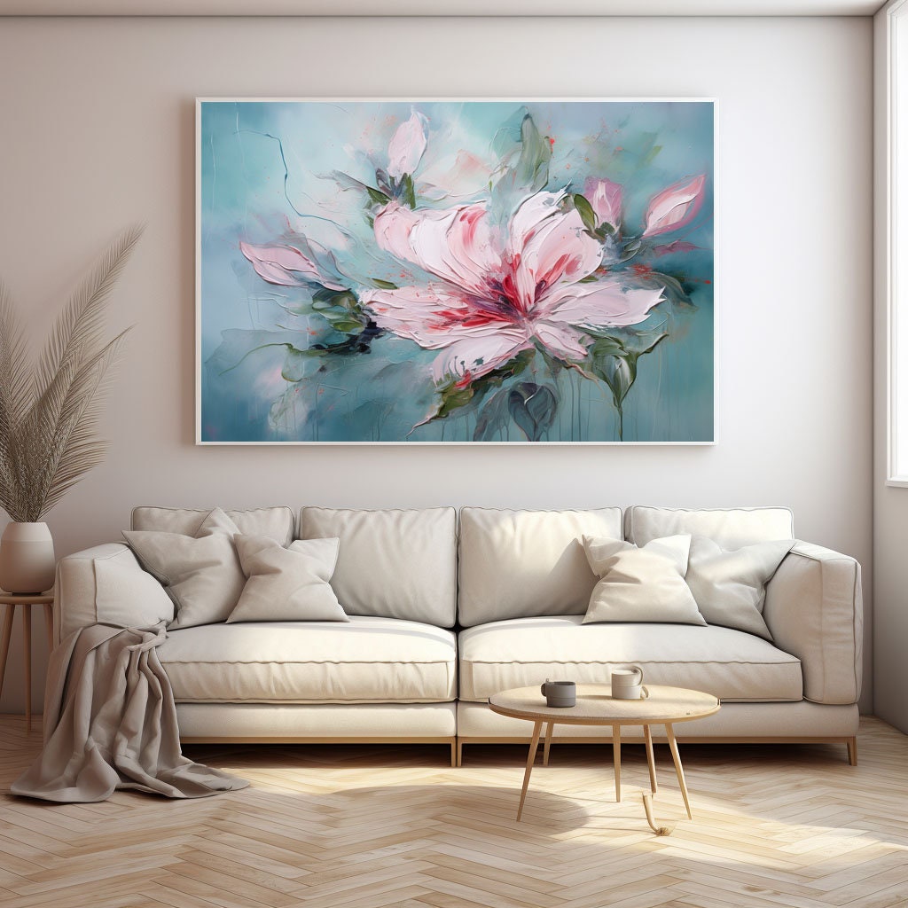 Vibrant Pink Floral Abstract Oil Painting for Modern Home Decor