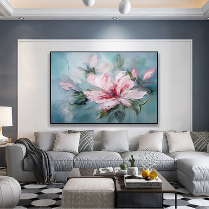 Vibrant Pink Floral Abstract Oil Painting for Modern Home Decor