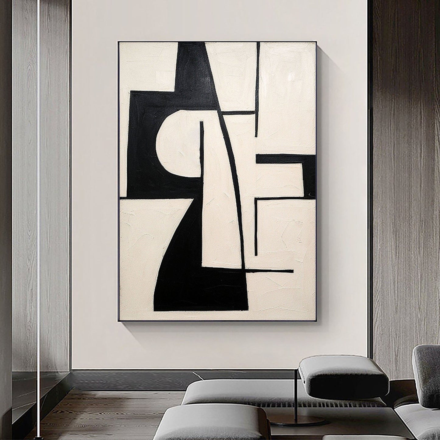 Monochrome Modern Abstract Oil Painting for Elegant Home Decor