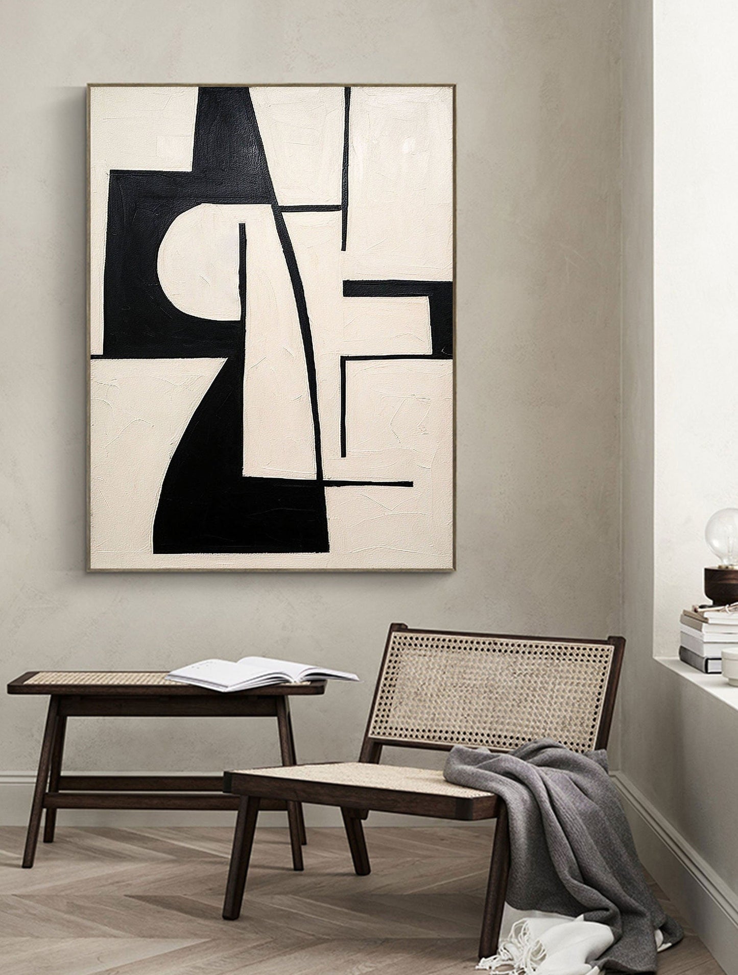 Monochrome Modern Abstract Oil Painting for Elegant Home Decor