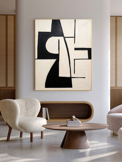 Monochrome Modern Abstract Oil Painting for Elegant Home Decor