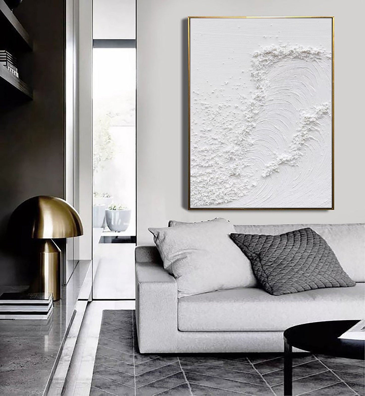 Textured White Abstract Oil Painting for Modern Home Decor