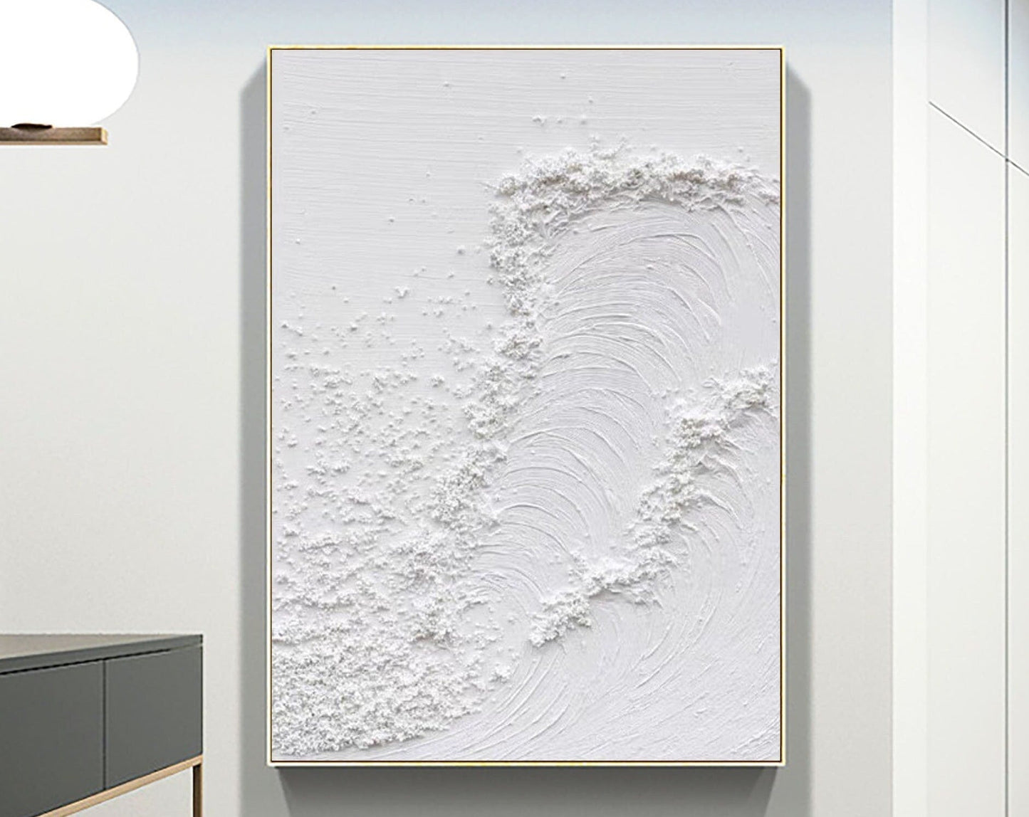 Textured White Abstract Oil Painting for Modern Home Decor