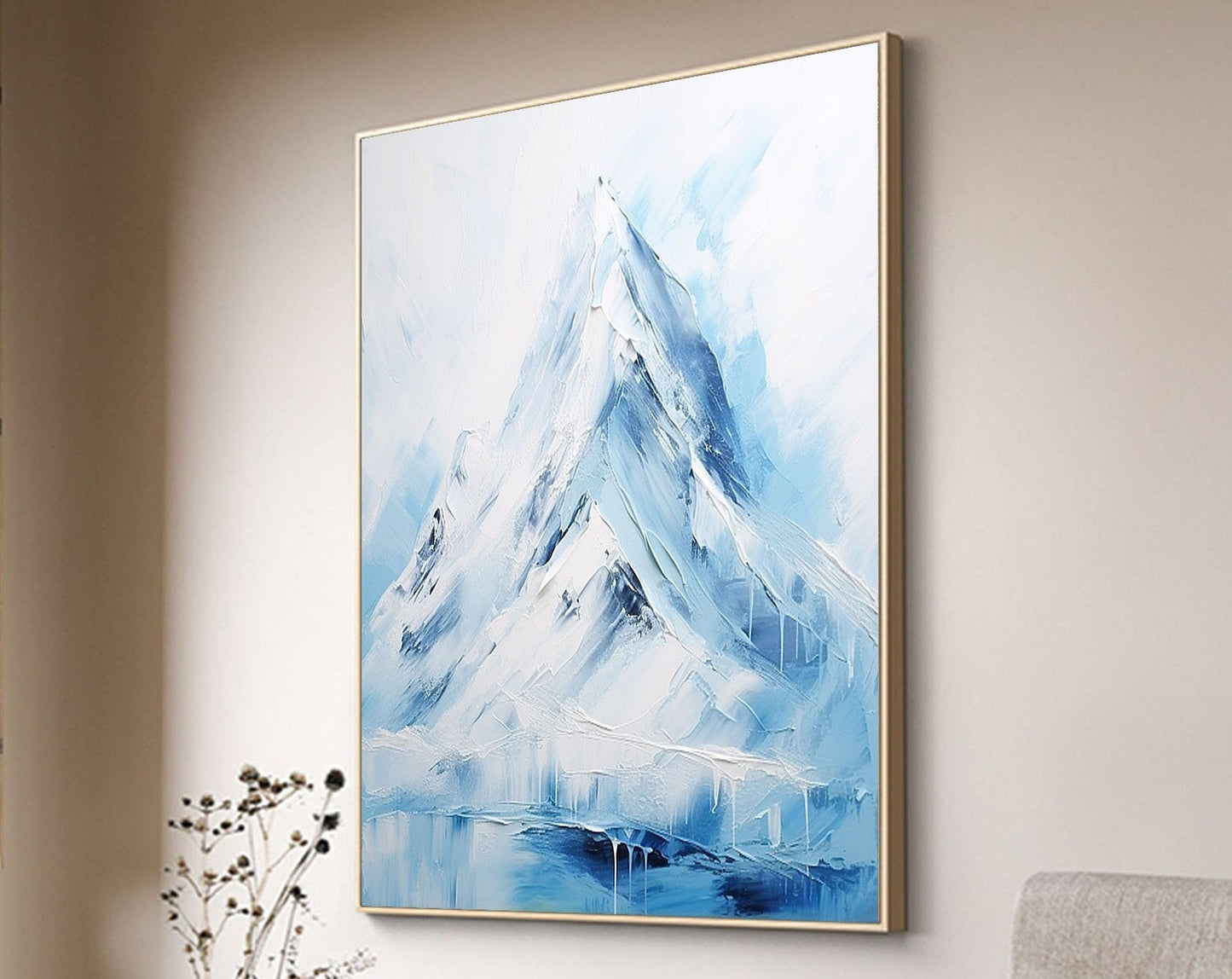 Stunning White Abstract Mountain Landscape Oil Painting for Modern Home Decor