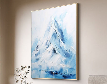 Stunning White Abstract Mountain Landscape Oil Painting for Modern Home Decor