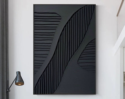 Contemporary Black and White Textured Abstract Oil Painting for Modern Decor