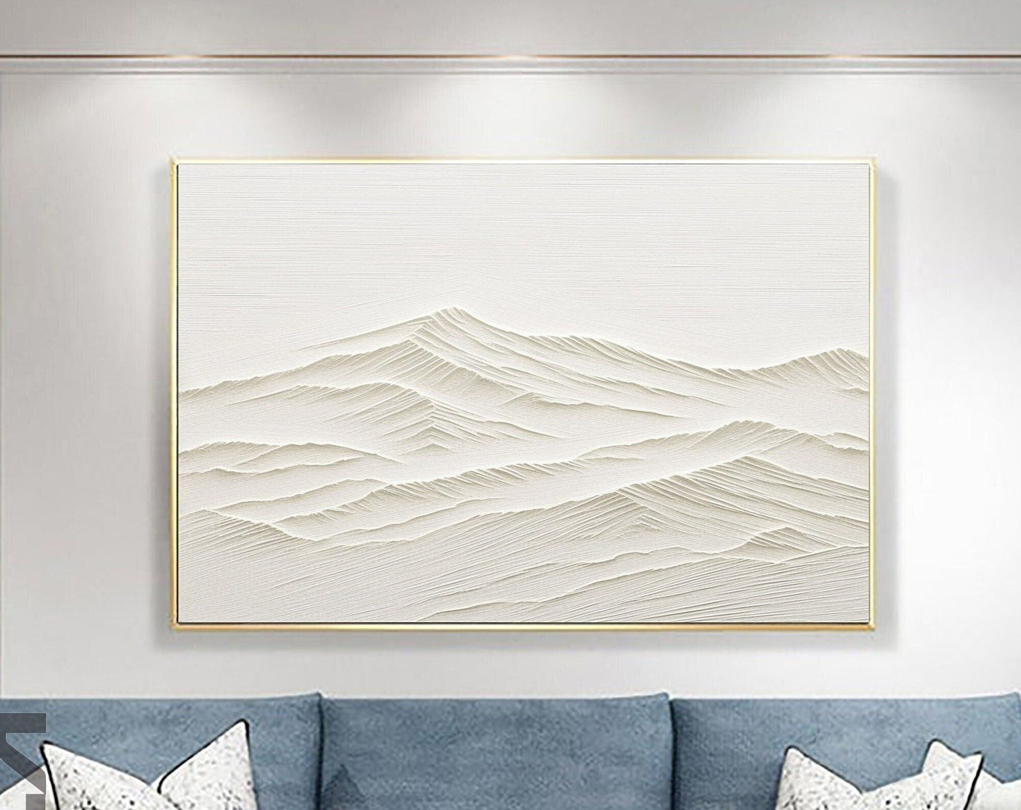 Elegant White Minimalist Abstract Landscape Oil Painting for Modern Home Decor