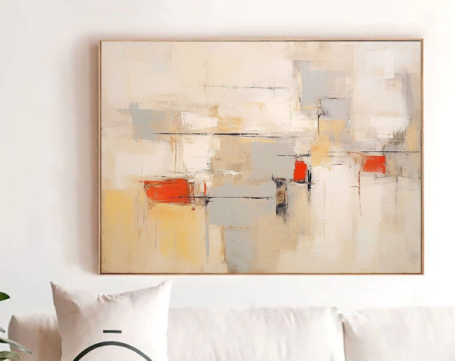 Contemporary Beige and Brown Abstract Oil Painting with Warm Accents