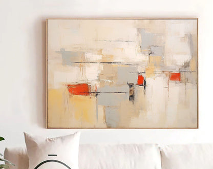 Contemporary Beige and Brown Abstract Oil Painting with Warm Accents