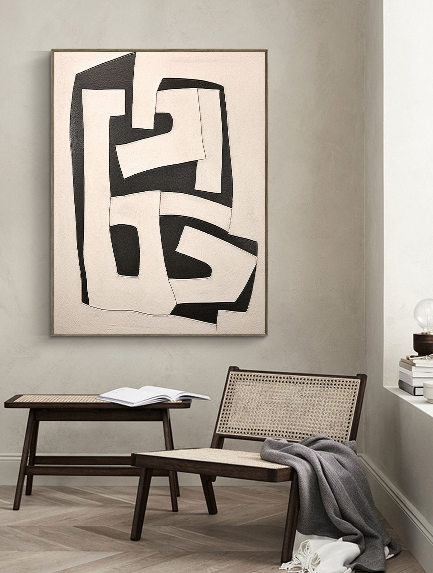 Minimalist Beige and Brown Abstract Oil Painting for Modern Home Décor