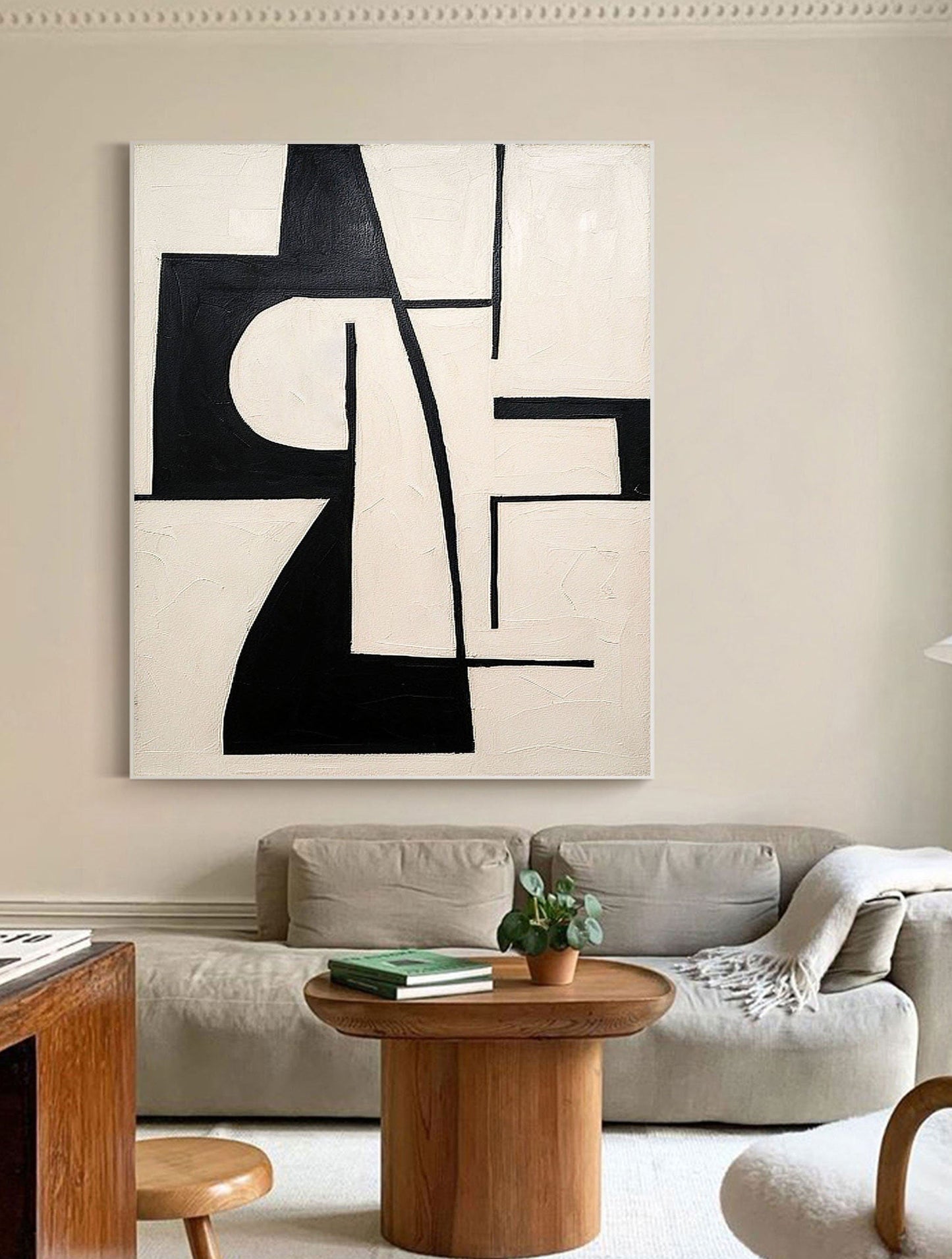 Monochrome Modern Abstract Oil Painting for Elegant Home Decor