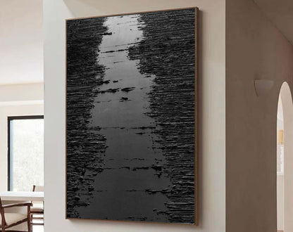 Monochrome Serenity: Modern Black and White Abstract Oil Painting for Home Décor