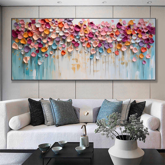 Colorful Textured Floral Abstract Oil Painting for Modern Home Decor